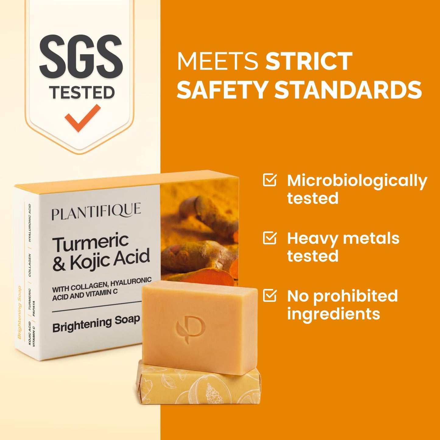 PLANTIFIQUE Turmeric & Kojic Acid Soap for Hyperpigmentation, Lab Tested - 4 Bars with Mesh Net - Face & Body Wash with Hyaluronic Acid, Collagen, Vitamin C - 320g / 11.28 oz