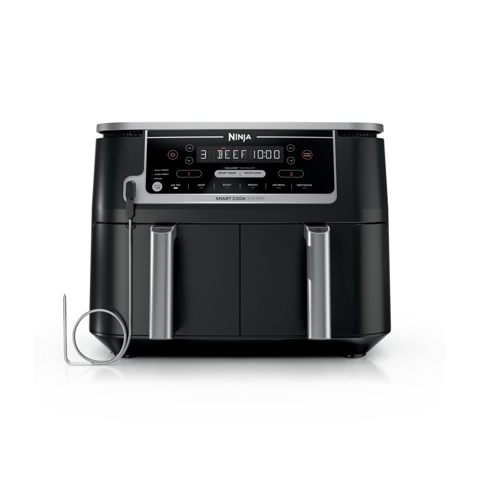 Ninja Foodi 10 QT 6-in-1 DualZone Smart XL Air Fryer, 2 Independent 5QT Baskets, Smart Cook Thermometer, Match Cook, Smart Finish, Air Fry, Roast, Bake, Dehydrate, Reheat, Grey, DZ550 - Available at All In One Marketplace Canada
