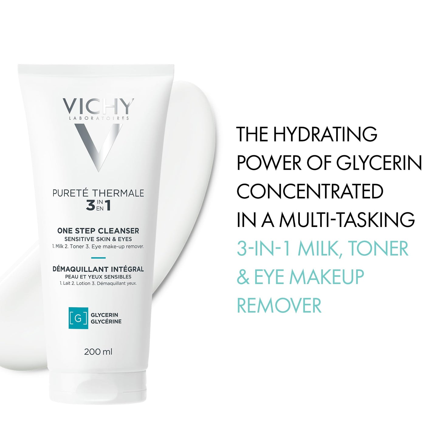 Vichy Gentle Facial Cleanser and Makeup Remover, Purete Thermal 3-in-1 Face Cleanser for Sensitive Skin, Hypoallergenic, Dermatologist Recommended, Paraben-Free, 200mL - Available at All In One Marketplace Canada