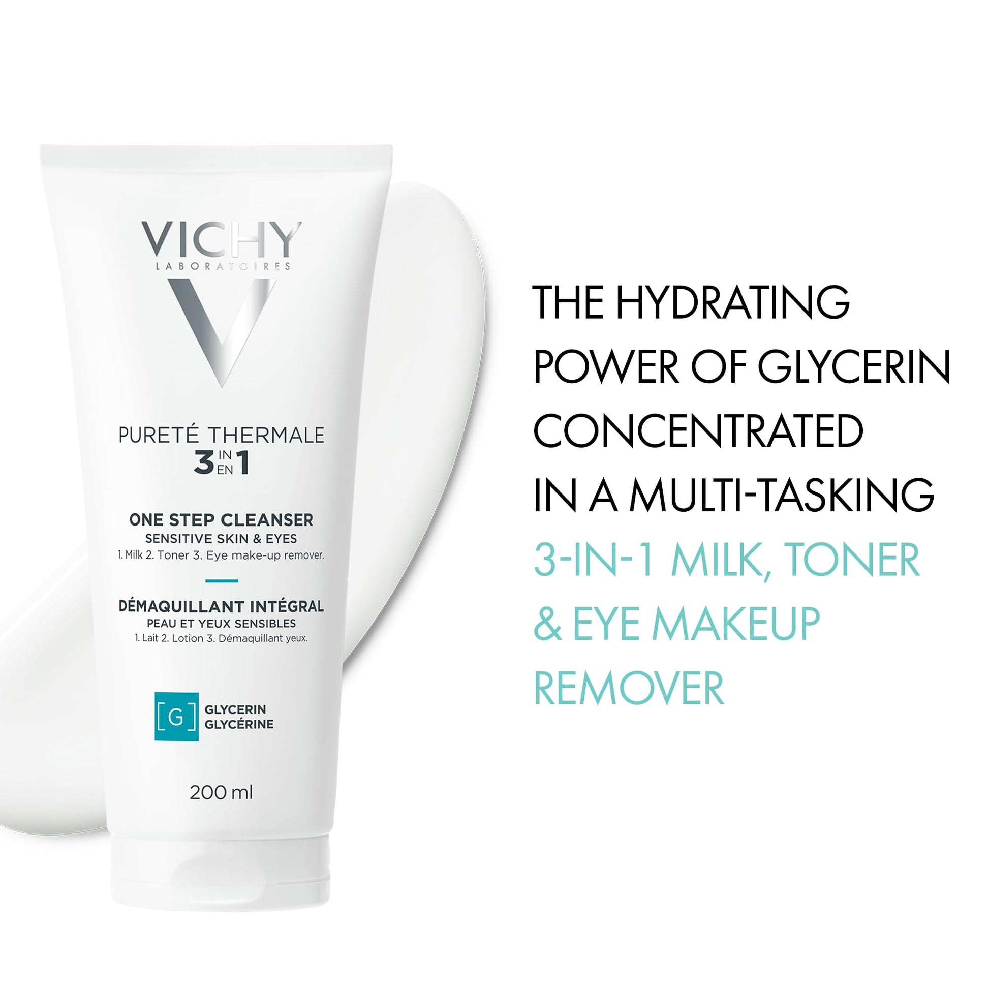 Vichy Gentle Facial Cleanser and Makeup Remover, Purete Thermal 3-in-1 Face Cleanser for Sensitive Skin, Hypoallergenic, Dermatologist Recommended, Paraben-Free, 200mL - Available at All In One Marketplace Canada
