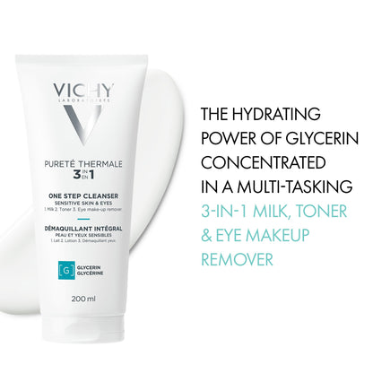 Vichy Gentle Facial Cleanser and Makeup Remover, Purete Thermal 3-in-1 Face Cleanser for Sensitive Skin, Hypoallergenic, Dermatologist Recommended, Paraben-Free, 200mL - Available at All In One Marketplace Canada