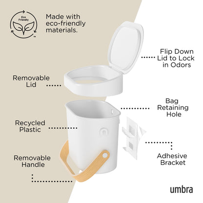 Umbra Bellwood Kitchen Compost Bin – White/Natural, Countertop or Cabinet Mounted, 4L Compost Container with Hidden Bag Retainer, BPA-Free & Dishwasher Safe| Bellwood Collection Umbra
