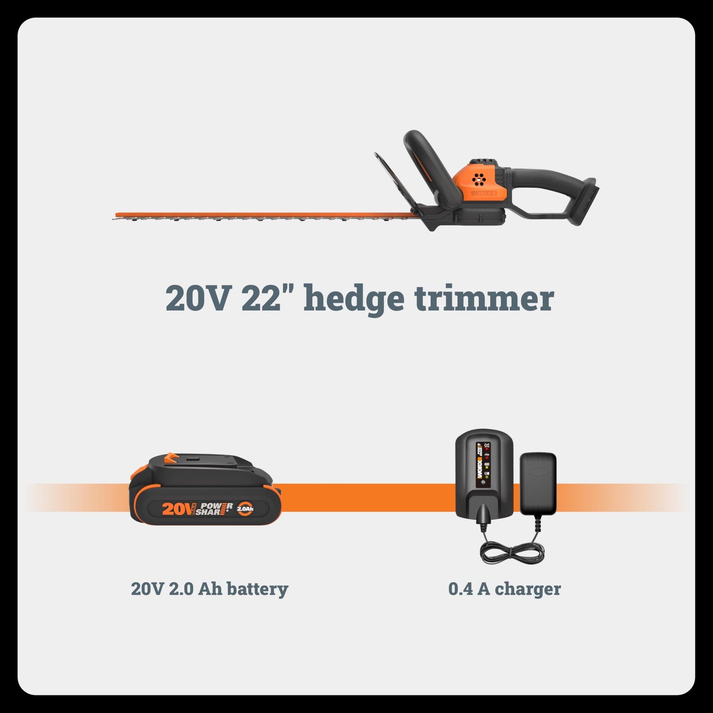 WORX WG261.9 20V PowerShare 22" Cordless Hedge Trimmer, Battery & Charger Not Included Worx
