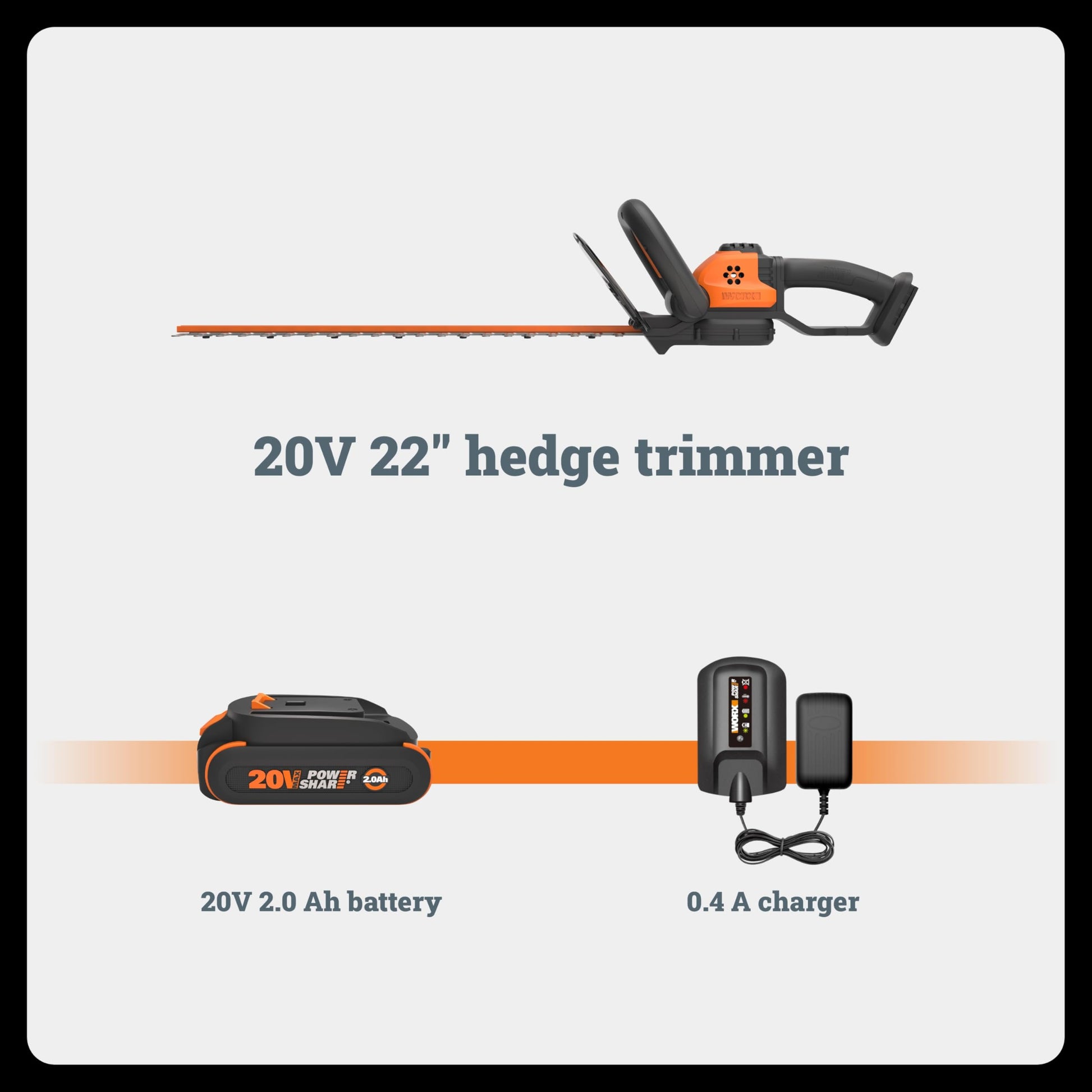 WORX WG261.9 20V PowerShare 22" Cordless Hedge Trimmer, Battery & Charger Not Included Worx