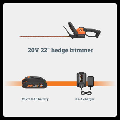 WORX WG261.9 20V PowerShare 22" Cordless Hedge Trimmer, Battery & Charger Not Included Worx
