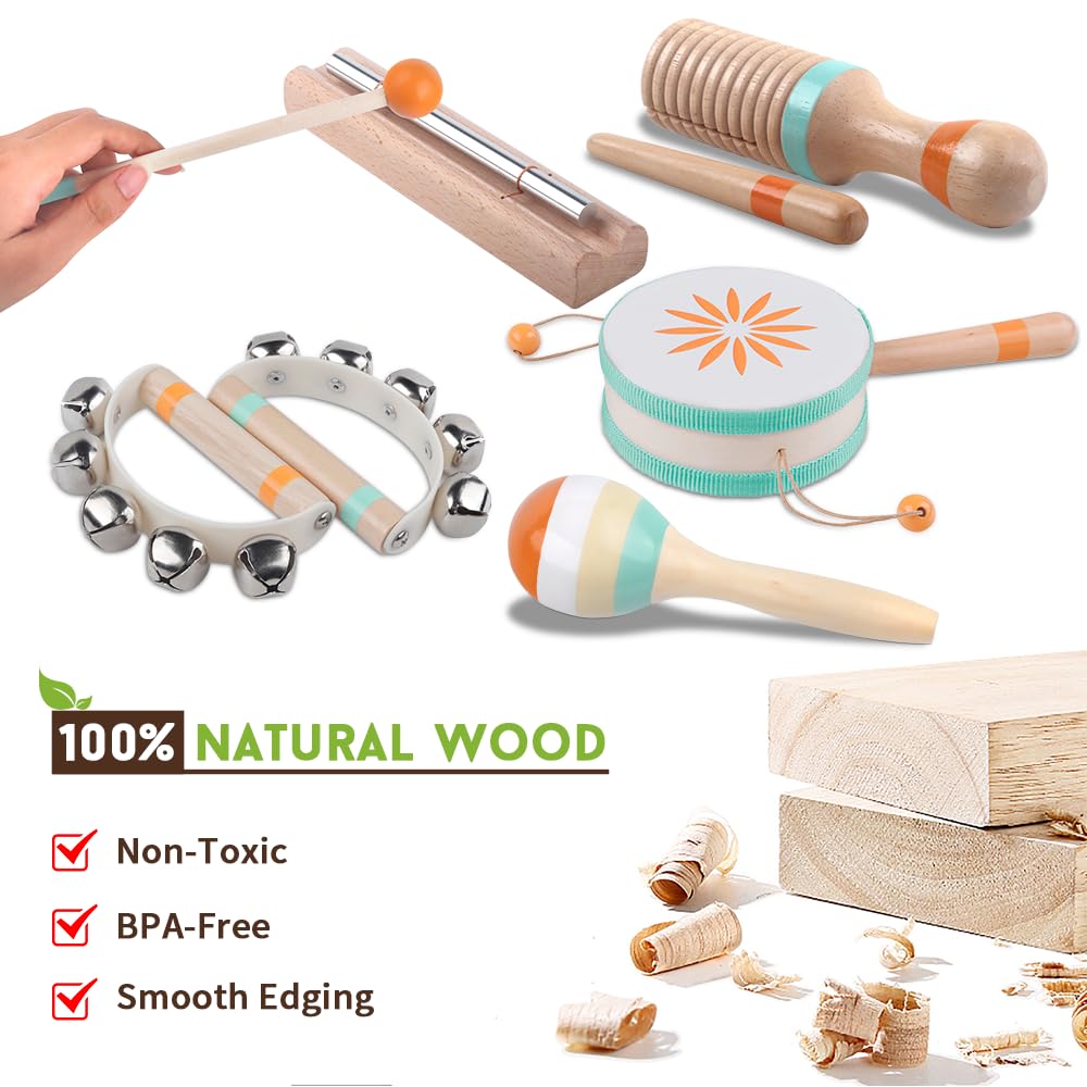 Toddlers Musical Instruments-Baby Montessori Wooden Musical Toys for Toddlers 1-3 Year Old,Kids Percussion Instruments Toy for 1 Year Boy&Girls,Christmas Birthday Gift for 1-3 Year Old 🍁 All In One Marketplace Canada