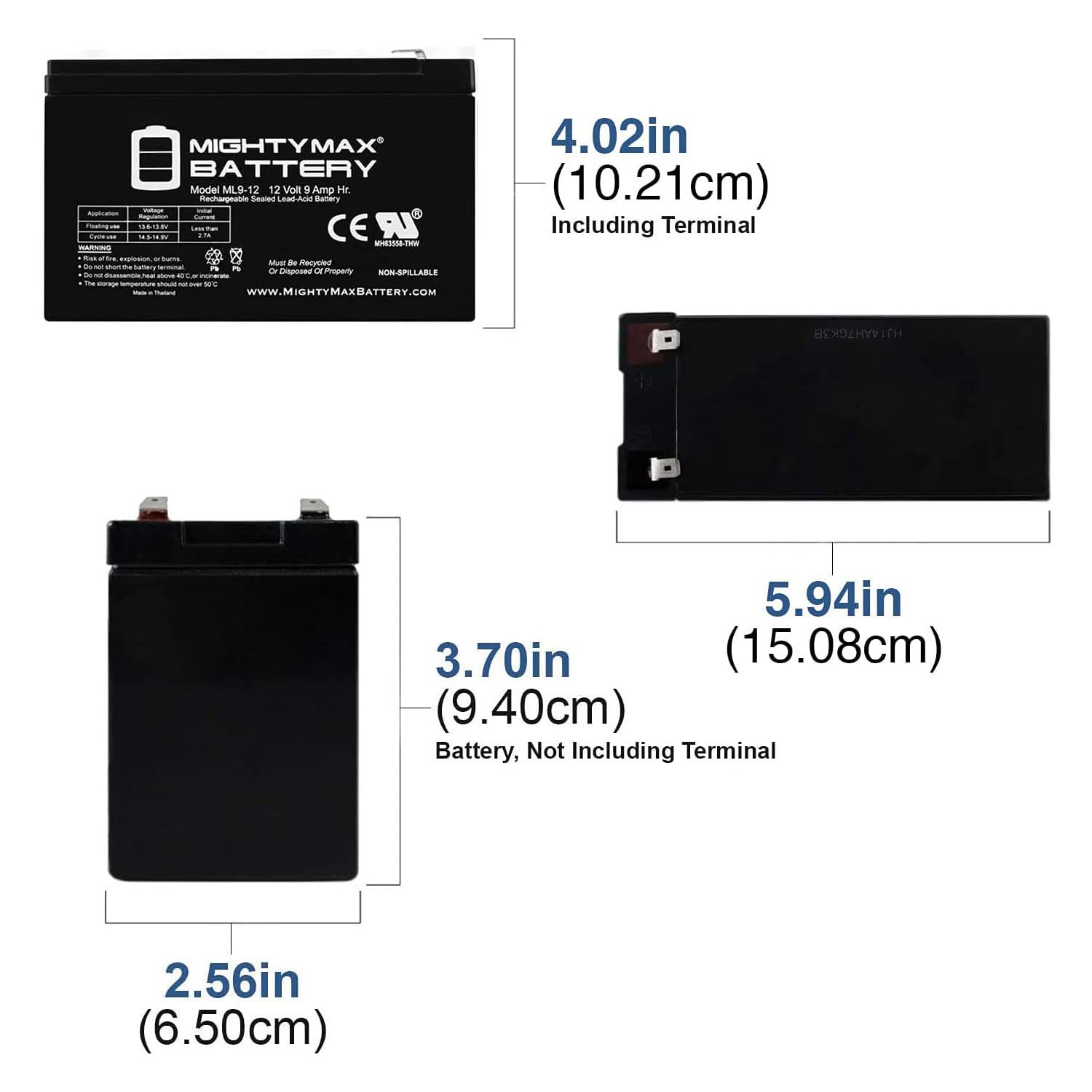 ML9-12 - 12 V 9 Ah Rechargeable SLA Battery - Mighty Max Battery Brand Product