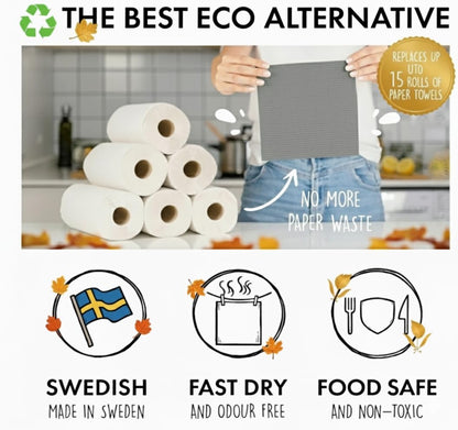 SUPERSCANDI 10 Pack Swedish Dish Cloths for Kitchen - 100% Biodegradable & Compostable | Washable Kitchen Cloths, Food-Safe & Without Plastic - Reusable Paper Towel for Any Surface | Grey - Available at All In One Marketplace Canada