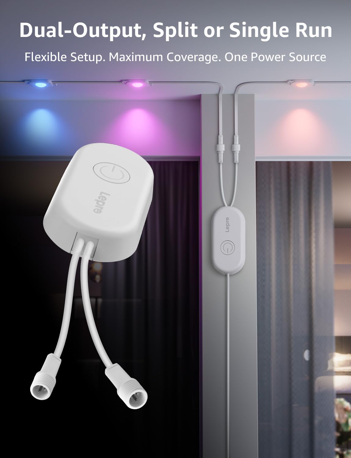 Lepro EE1 AI Permanent Outdoor Lights APP Control, 300ft 180 RGB+IC LED & Dual Output, Works with Alexa & Google, Waterproof Eave Light for Christmas, Halloween, House Decor, 2.4GHz WiFi/Bluetooth 🍁 All In One Marketplace Canada