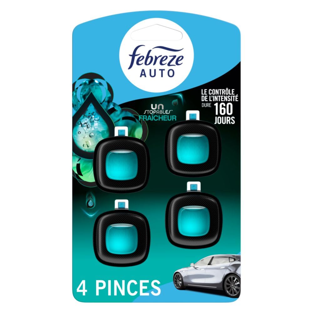 Febreze Unstopables Car Odor-Fighting Car Freshener Vent Clip Fresh Scent, .07 oz. Car Vent Clip, Pack of 4