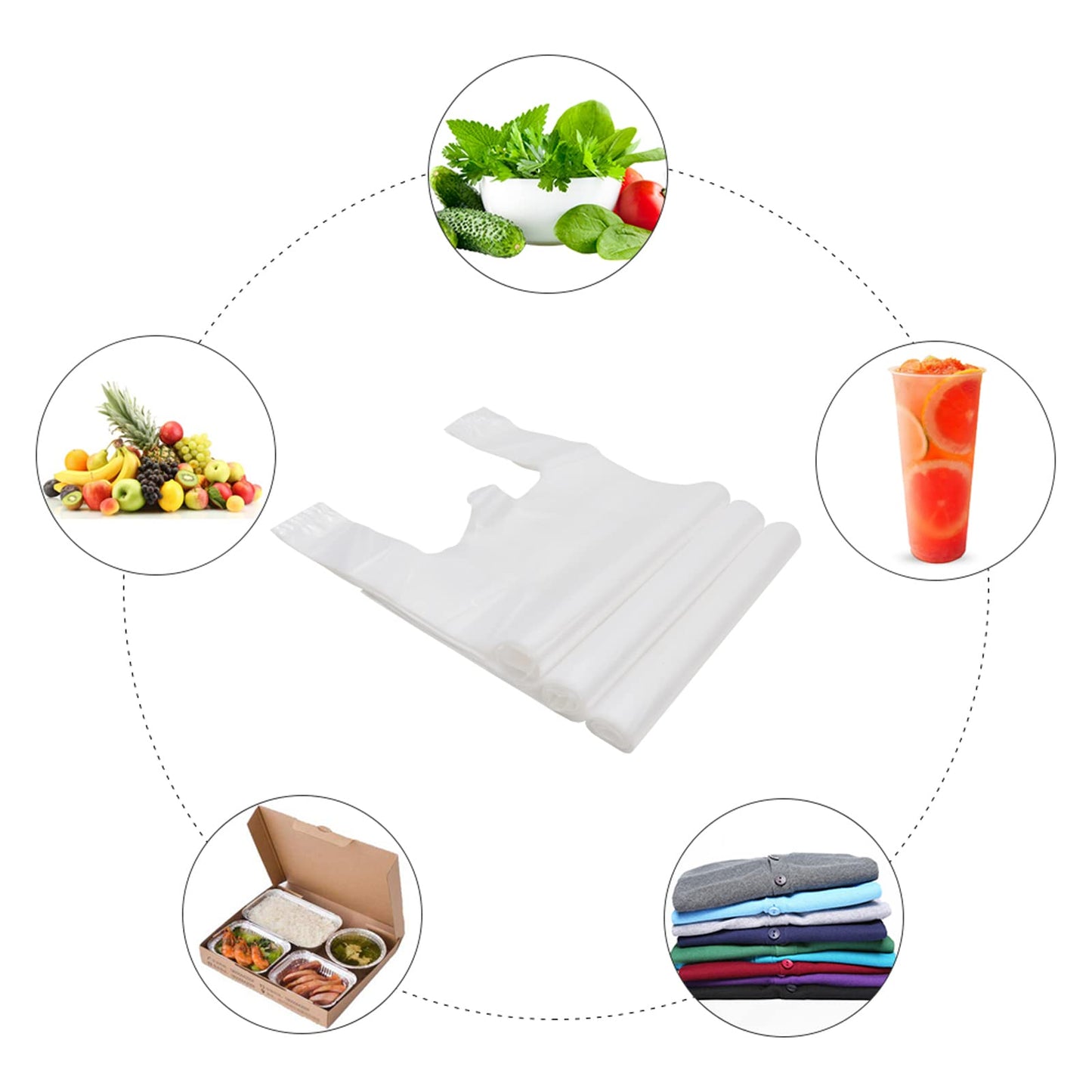 T Shirt Bags Plastic Grocery Bags with Handles for Merchandise and Supermarket, Bolsas De Plastico Para Negocio, 12 x 20 Inch (White, 200Pcs) - Available at All In One Marketplace Canada