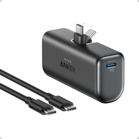 Anker Nano Power Bank with Built-in Foldable USB-C Connector, 5,000mAh Portable Charger 22.5W, for iPhone 15/15 Plus/15 Pro/15 Pro Max, Samsung S22/23 Series, Huawei, iPad Pro/Air, AirPods, and More