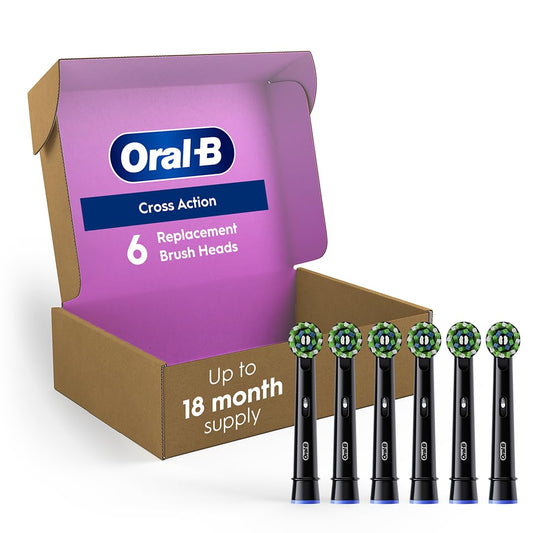 Oral-B CrossAction Electric Toothbrush Replacement Brush Heads, Black, 6 Count - Available at All In One Marketplace Canada