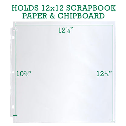 Samsill Scrapbook Refill Pages 12x12 Inch, 50 Pack, Fits 3 Ring Scrapbook Binders and 12x12 Photo Albums, Top-Loading, Heavy-Duty, Holds 2 Pages, Super Clear