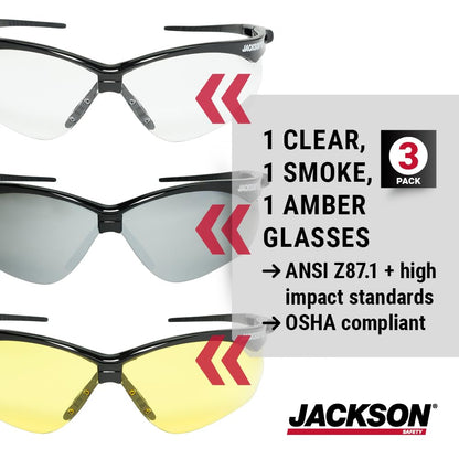 Jackson Safety 3-Pack SG Safety Glasses for Men & Women - CSA Z94.3 Jackson Safety