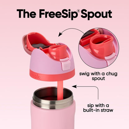 Owala FreeSip Insulated Stainless Steel Water Bottle with Straw for Sports and Travel, BPA-Free Sports Water Bottle, 24 oz, Pink, Angel Food Cake