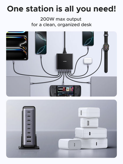 UGREEN 200W 8-Port GaN USB C Charger Block, Desktop Charging Station USB C and USB PD 100W Fast Charging Compatible for MacBook Pro 16" Air, XPS 13, iPad Pro, iPhone 17 Pro, Galaxy S26 S25