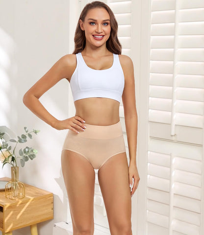 Culotte taille haute en coton pour femme Wirarpa, sous-vêtements confortables, lot de 5, couleur beige, taille médium