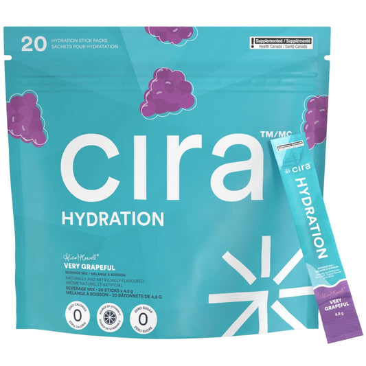 Cira Hydration Electrolytes Packets - Cira x Alicia McCarvell's Electrolyte Powder Sugar Free w Himalayan Salt, Daily On-the-Go Hydration Packets for Dehydration Relief - Very Grapeful, 20 Servings