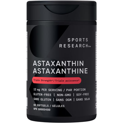 Sports Research® Triple Strength Astaxanthin Supplement from Algae w/Organic Coconut Oil - Natural Support for Skin & Eye Health - Non-GMO & Gluten Free - 12mg, 60 Softgels - 2 Month Supply - Available at All In One Marketplace Canada
