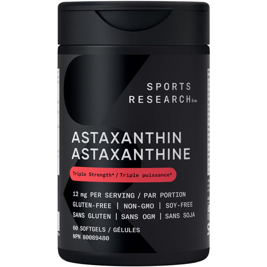 Sports Research® Triple Strength Astaxanthin Supplement from Algae w/Organic Coconut Oil - Natural Support for Skin & Eye Health - Non-GMO & Gluten Free - 12mg, 60 Softgels - 2 Month Supply - Available at All In One Marketplace Canada