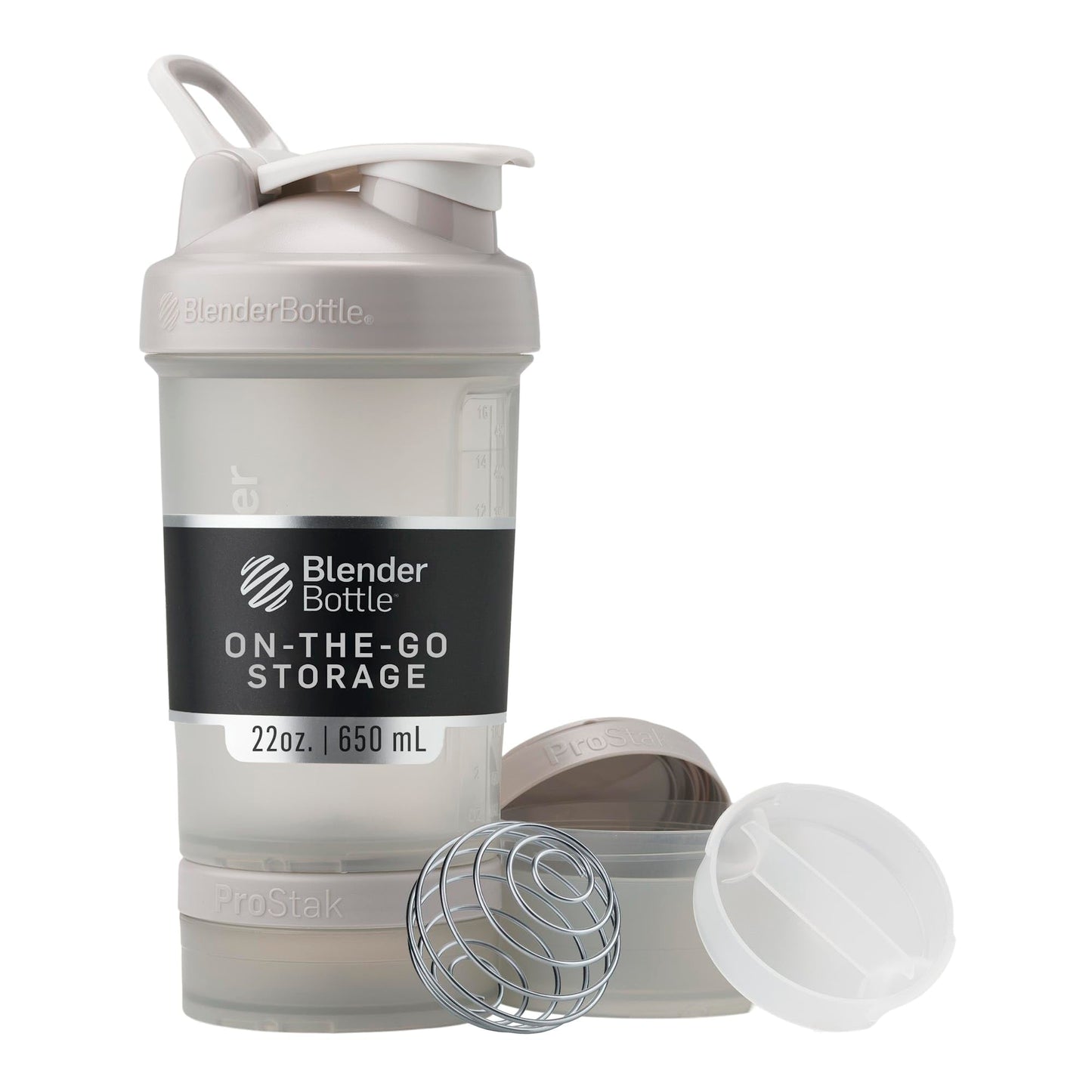BlenderBottle Shaker Bottle with Pill Organizer and Storage for Protein Powder, Classic V2 ProStak System, 22-Ounce, Smoke Grey BlenderBottle