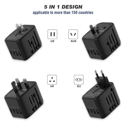RXSQUL Universal International Power Travel Plug Adapter, 5 in 1 European Travel Plug Adapter W/ 3.5A 2xUSB-A And 2xUSB C Wall Charger and Worldwide AC Outlet for Europe USA UK AUS Asia-Black