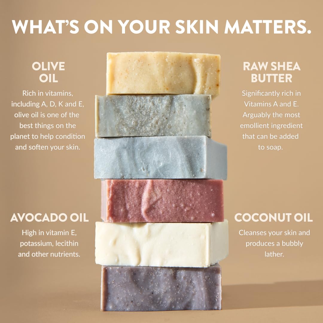 Crate 61, Vegan Natural Bar Soap, Handmade Soap With Premium Essential Oils, Cold Pressed Face And Body Bar Soap For Men And Women 6 Pack (Most Popular) - Available at All In One Marketplace Canada
