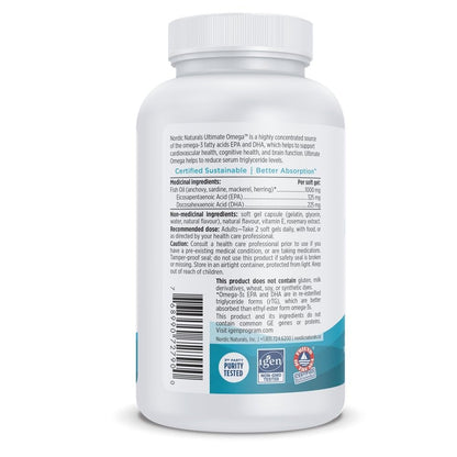 Nordic Naturals Ultimate Omega SoftGels - Omega-3 Supplement, Concentrated Fish Oil With More DHA and EPA, Supports Heart Health, Brain Development and Overall Wellness, Lemon, 120 Count