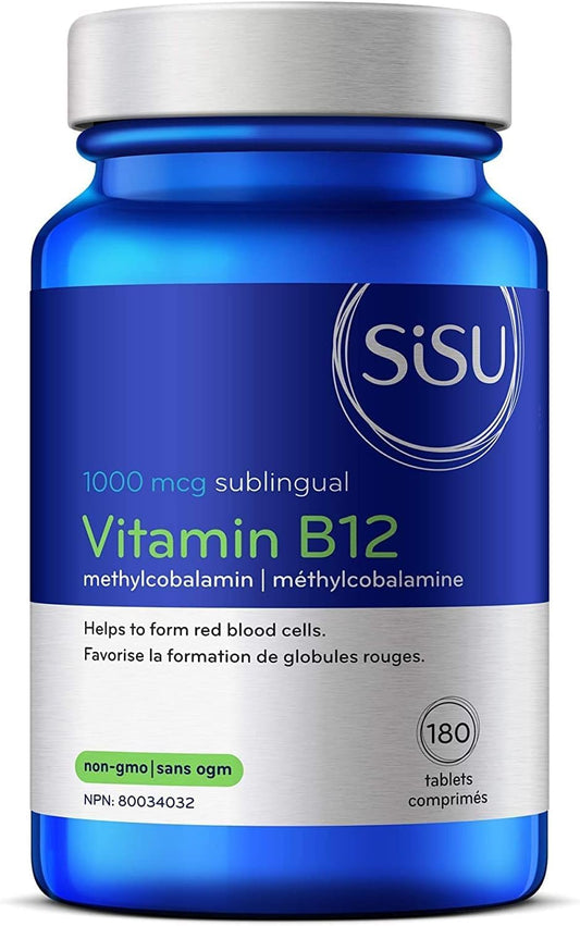 Sisu Vitamin B12 1000 mcg Methylcobalamin Sublingual Tablets, Unflavoured, 180 Tablets, Supports Energy Metabolism and Red Blood Cell Formation - Available at All In One Marketplace Canada