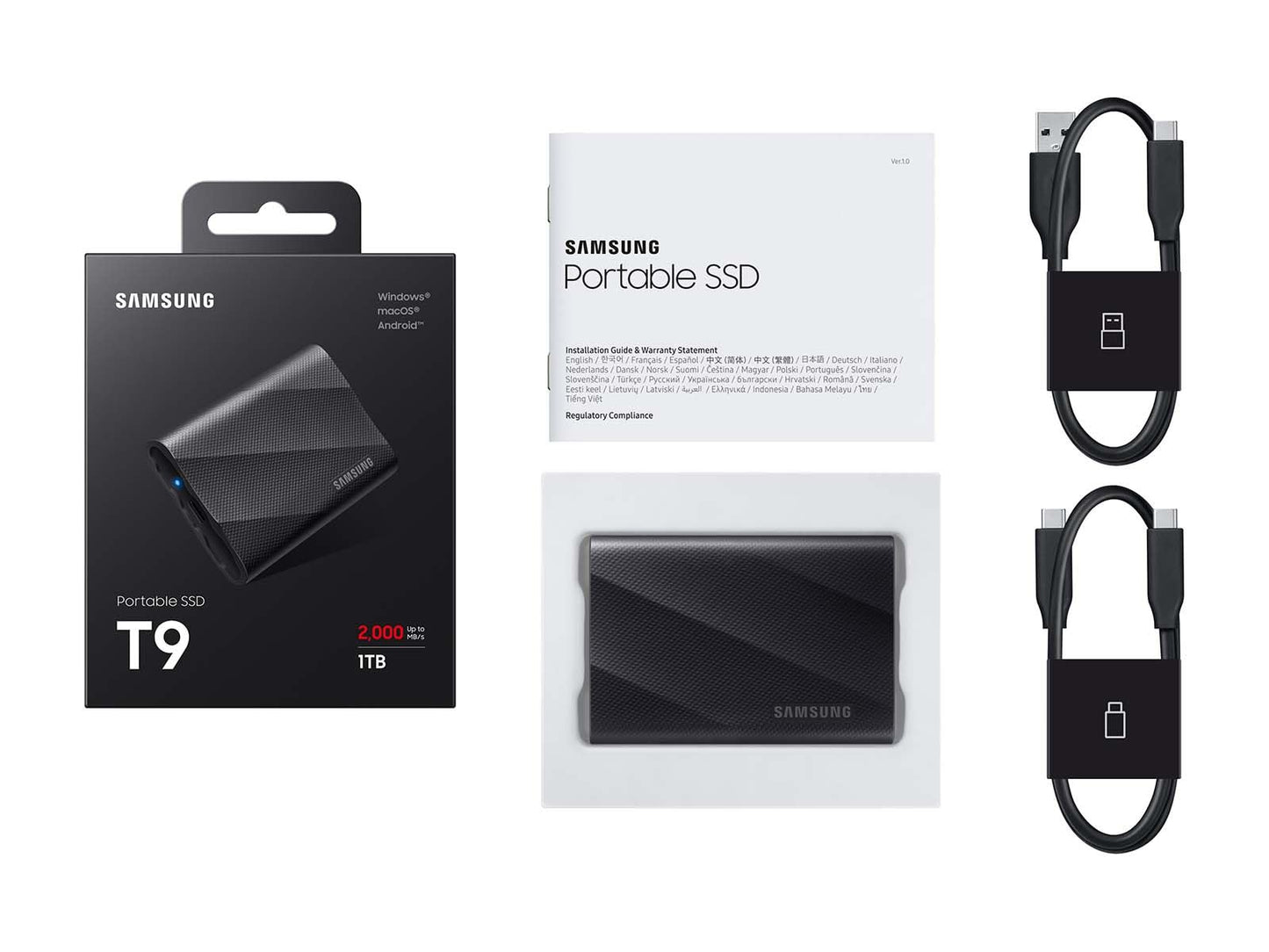 SAMSUNG T9 1TB Portable SSD, USB 3.2 Gen. 2x2, Black, Upto 2000MB/s Read Speed - MU-PG1T0B/AM [Canada Version] Samsung