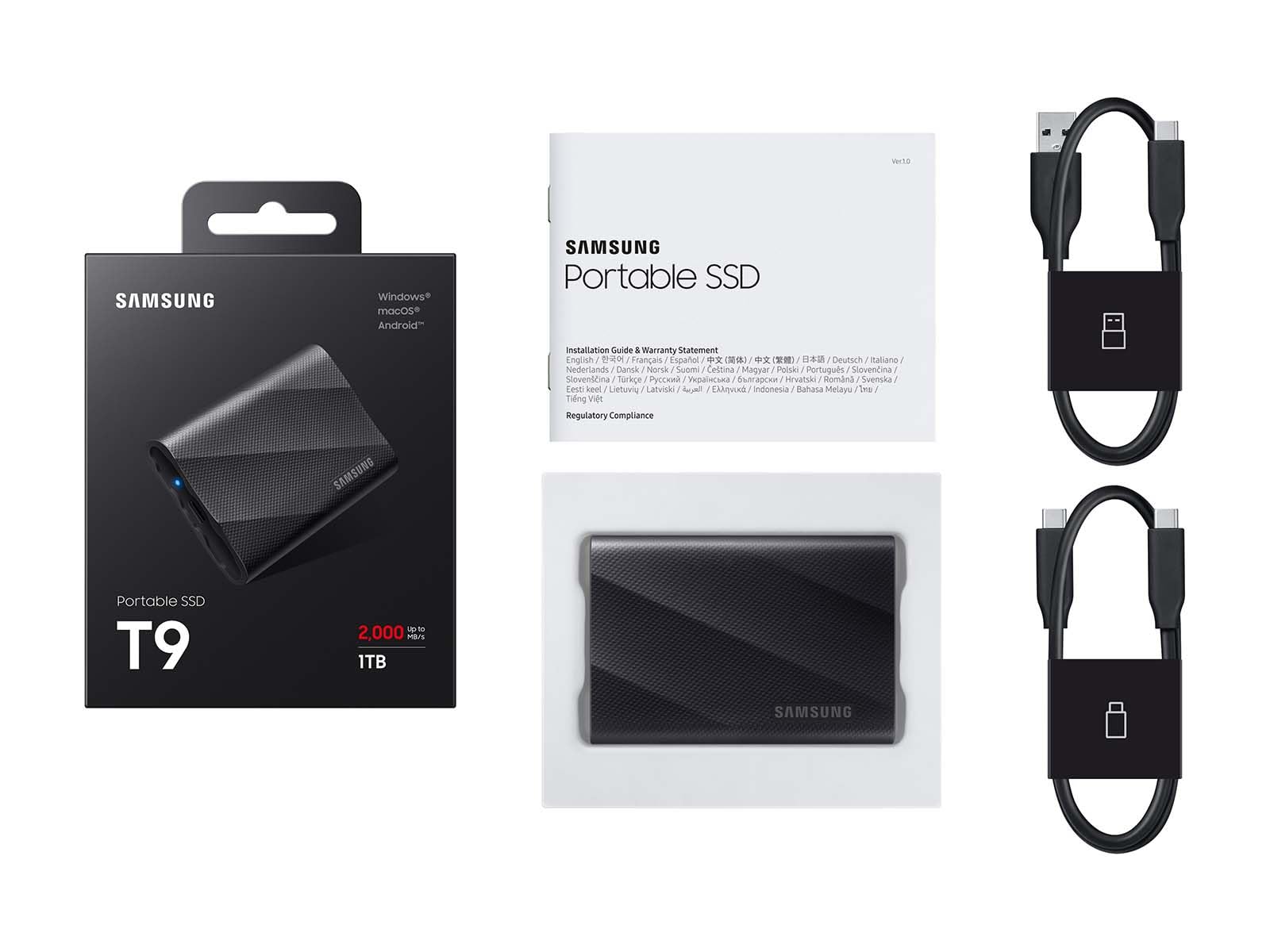 SAMSUNG T9 1TB Portable SSD, USB 3.2 Gen. 2x2, Black, Upto 2000MB/s Read Speed - MU-PG1T0B/AM [Canada Version] Samsung