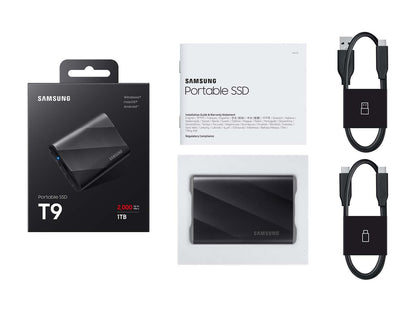 SAMSUNG T9 1TB Portable SSD, USB 3.2 Gen. 2x2, Black, Upto 2000MB/s Read Speed - MU-PG1T0B/AM [Canada Version] Samsung