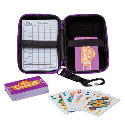 Five Crowns Travel Case – Bilingual Card Game with Soft Case and Clip, 5-Suited Rummy-Style Game for Families and Kids, 1–7 Players, Ages 8+