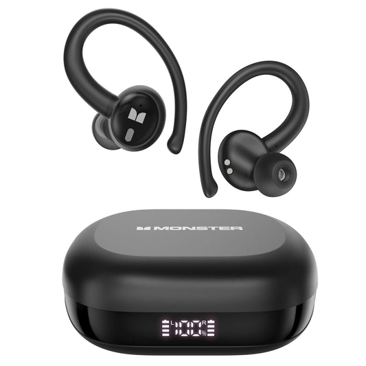 Monster N-Lite 216 Wireless Earbuds 48hrs Bluetooth 6.0 Headphone, Bluetooth Earbuds Stereo Deep Bass Over Ear Bud with Earhooks,ENC Noise Cancelling Mic, IPX6 Waterproof Earphone for Workout/Running