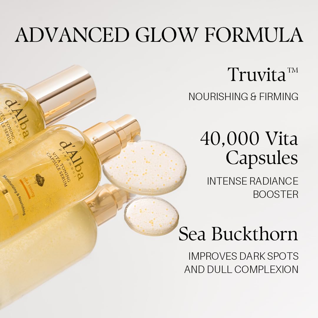 d'alba Piedmont Vita Toning Capsule Serum (100ml), Large Size, Daily Vita Boost for Luminous Skin, Double Vitamin Formula - Available at All In One Marketplace Canada