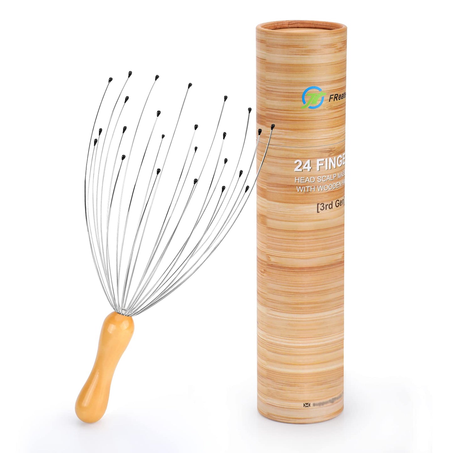 FREATECH 24 Fingers Head Massager Scalp Scratcher with Ergonomic Wooden Handle for Deep Relaxation and Stress Relief, Easy to Hold and Control, Perfect Body Relaxing Massage Tool - Available at All In One Marketplace Canada