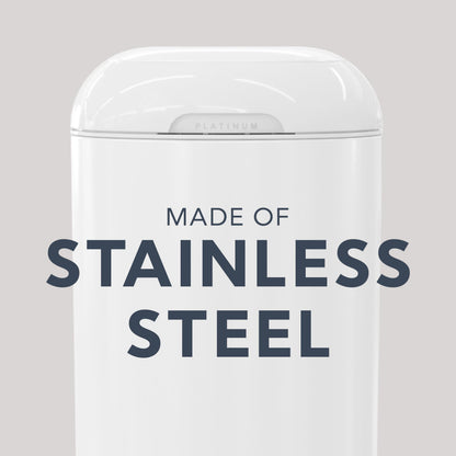 Diaper Genie Platinum Diaper Pail, White - Made in Durable Stainless Steel and Includes 1 Easy Roll Refill with 18 Bags