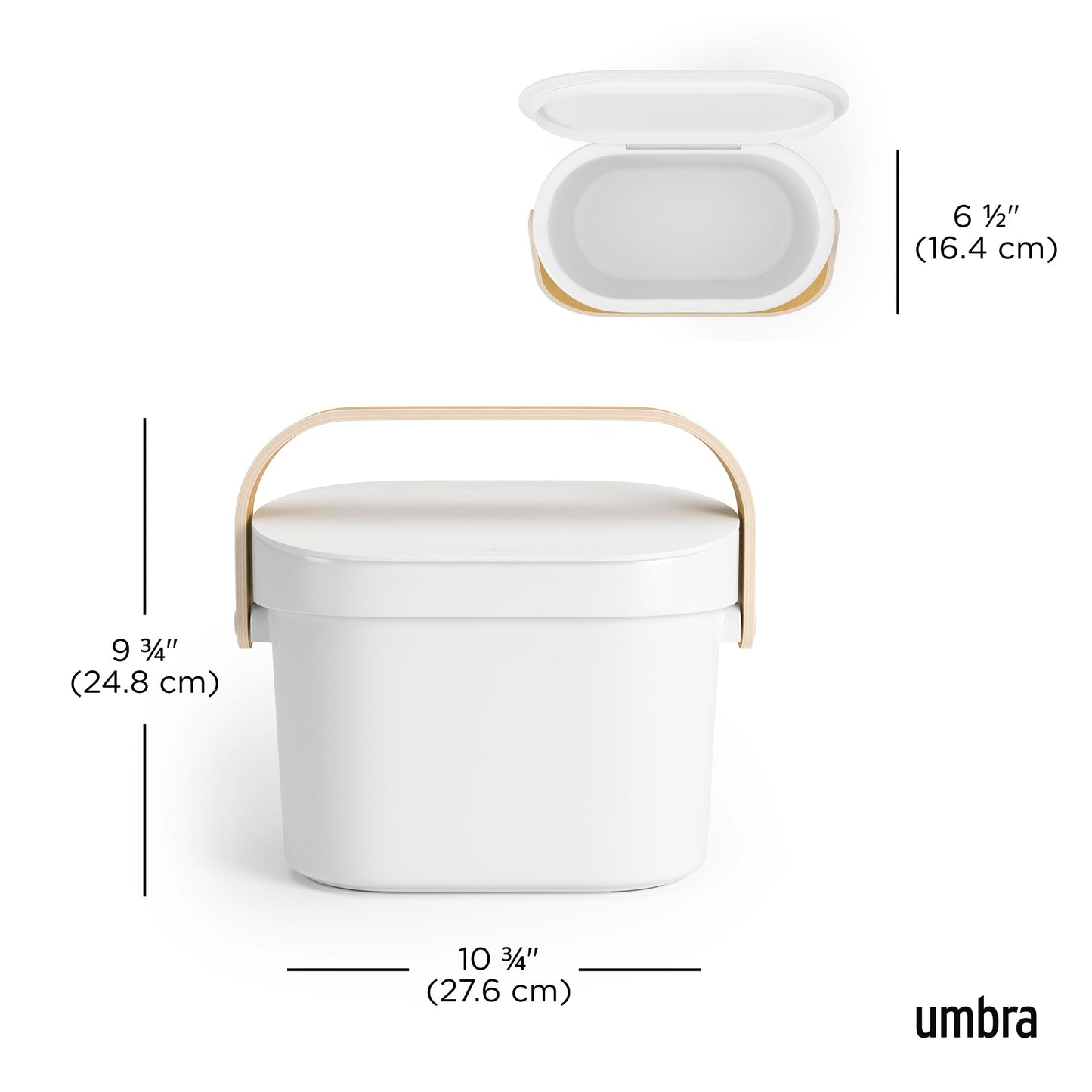 Umbra Bellwood Kitchen Compost Bin – White/Natural, Countertop or Cabinet Mounted, 4L Compost Container with Hidden Bag Retainer, BPA-Free & Dishwasher Safe| Bellwood Collection Umbra