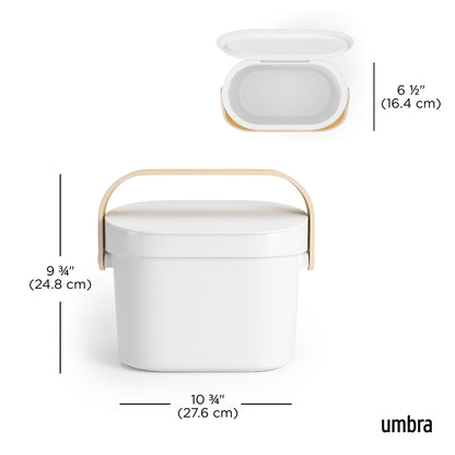 Umbra Bellwood Kitchen Compost Bin – White/Natural, Countertop or Cabinet Mounted, 4L Compost Container with Hidden Bag Retainer, BPA-Free & Dishwasher Safe| Bellwood Collection Umbra