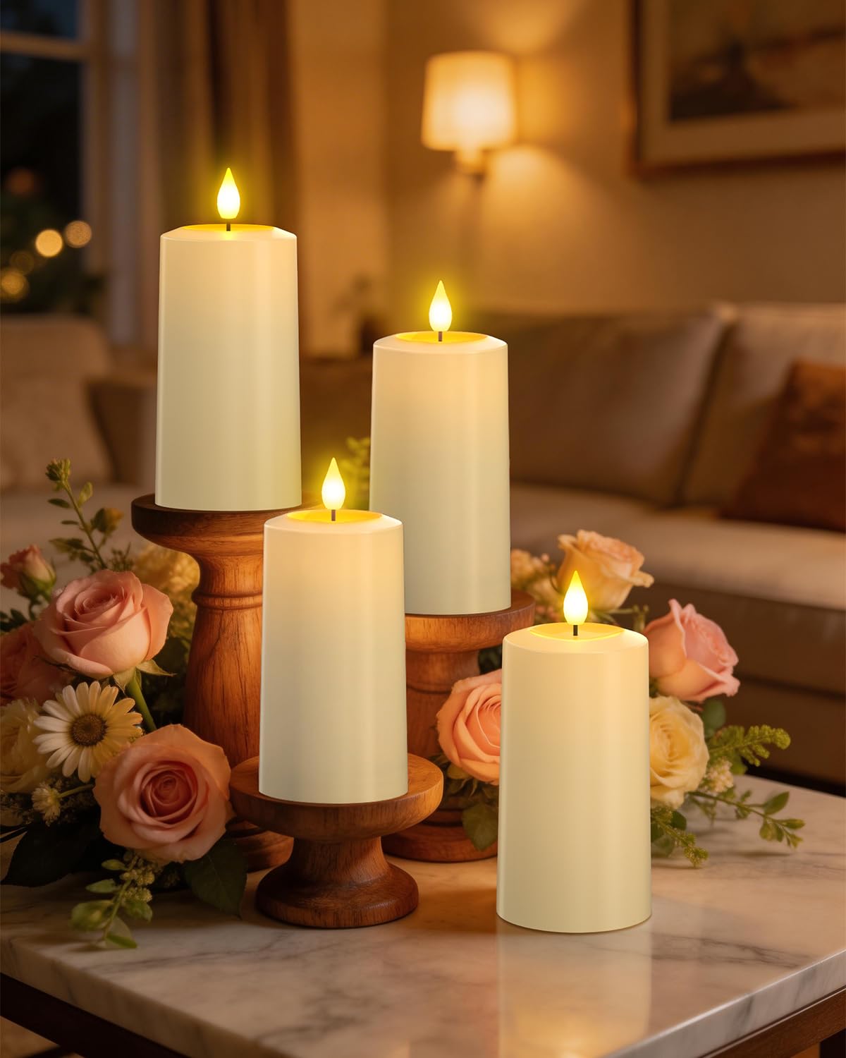 SoulBay Flameless LED Candles, 4-Pack USB Rechargeable, Flickering Waterproof White Pillar Candles with Remote Control Timer for Outdoor Lantern Patio Yard Indoor Holiday Decor, 2.75 x 5.1 Inches 🍁 All In One Marketplace Canada