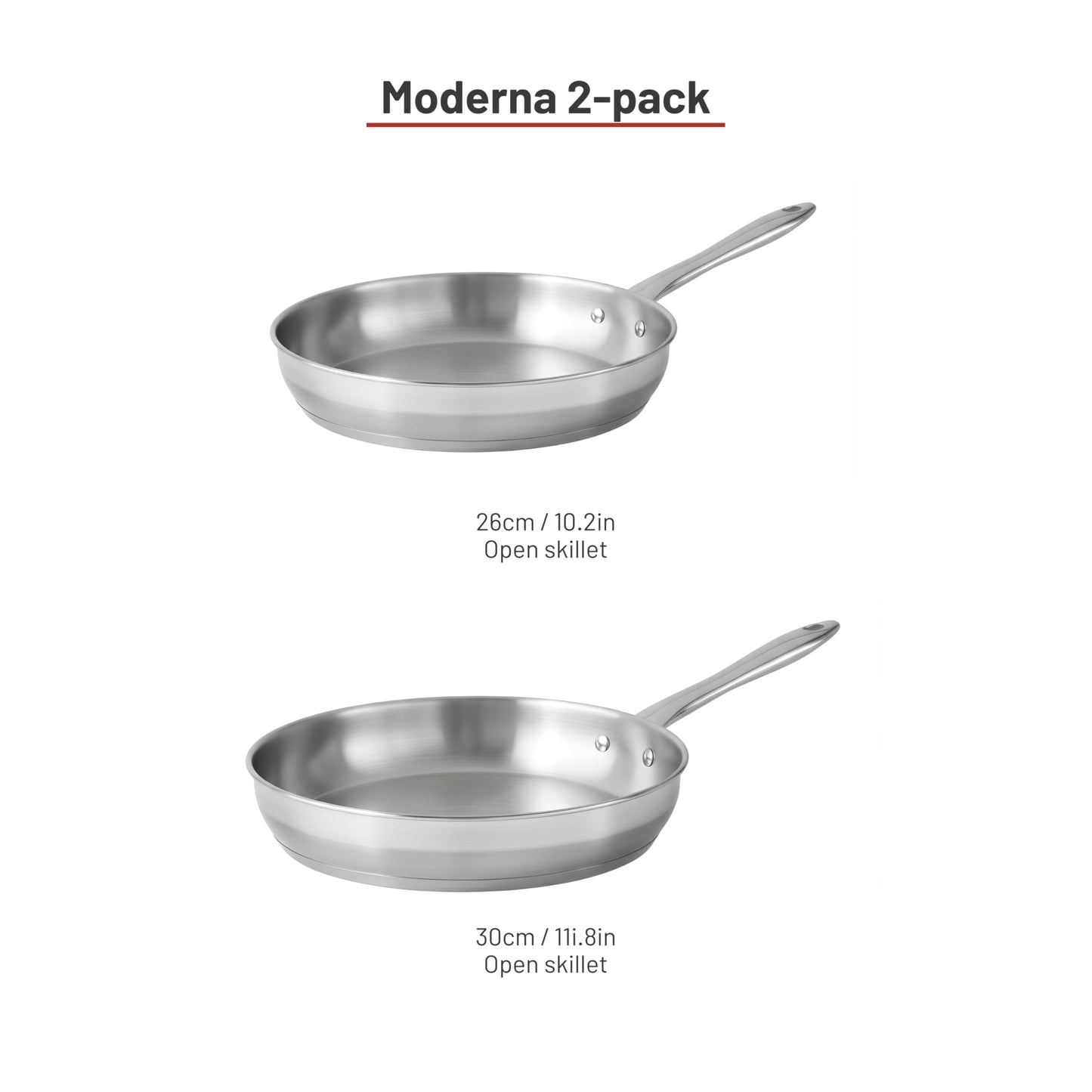 Lagostina Moderna 2 Piece Stainless Steel Pan Set (26cm / 10in and 30cm / 12in), Commercial Capsule Base, Induction Safe Cookware, Dishwasher and Oven Safe up to 400ºF / 204ºF, Silver 🍁 All In One Marketplace Canada Lagostina