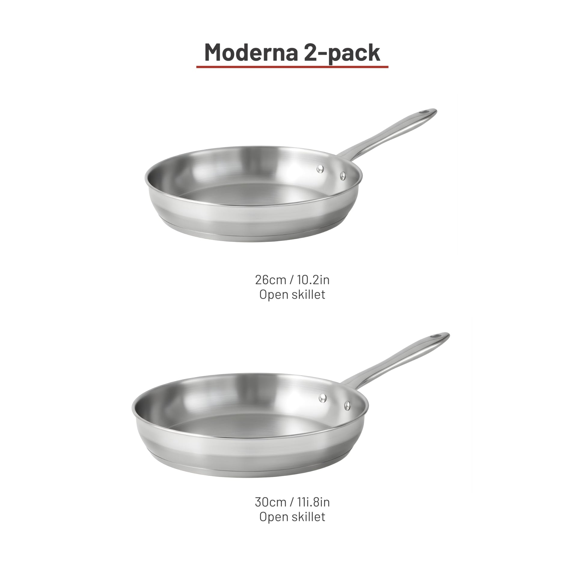 Lagostina Moderna 2 Piece Stainless Steel Pan Set (26cm / 10in and 30cm / 12in), Commercial Capsule Base, Induction Safe Cookware, Dishwasher and Oven Safe up to 400ºF / 204ºF, Silver 🍁 All In One Marketplace Canada Lagostina