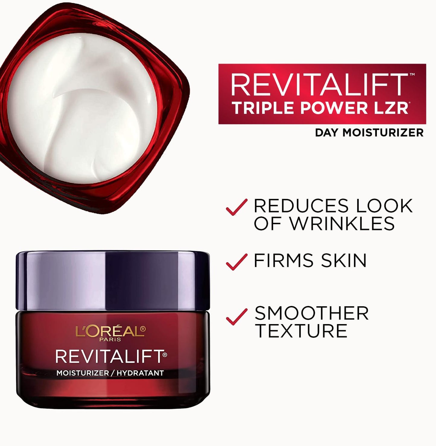L'Oréal Paris Face Moisturizer, Moisturizer for Face with Pro-Retinol, Vitamin C & Hyaluronic Acid, Retinol Cream Reduces Look of Wrinkles & Firms Skin, Revitalift Triple Power LZR, 50ml
