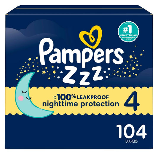 Pampers ZZZ Overnight Diapers, Size 4, Nighttime Protection Disposable Baby Diaper, 1 Pack (Count of 104),