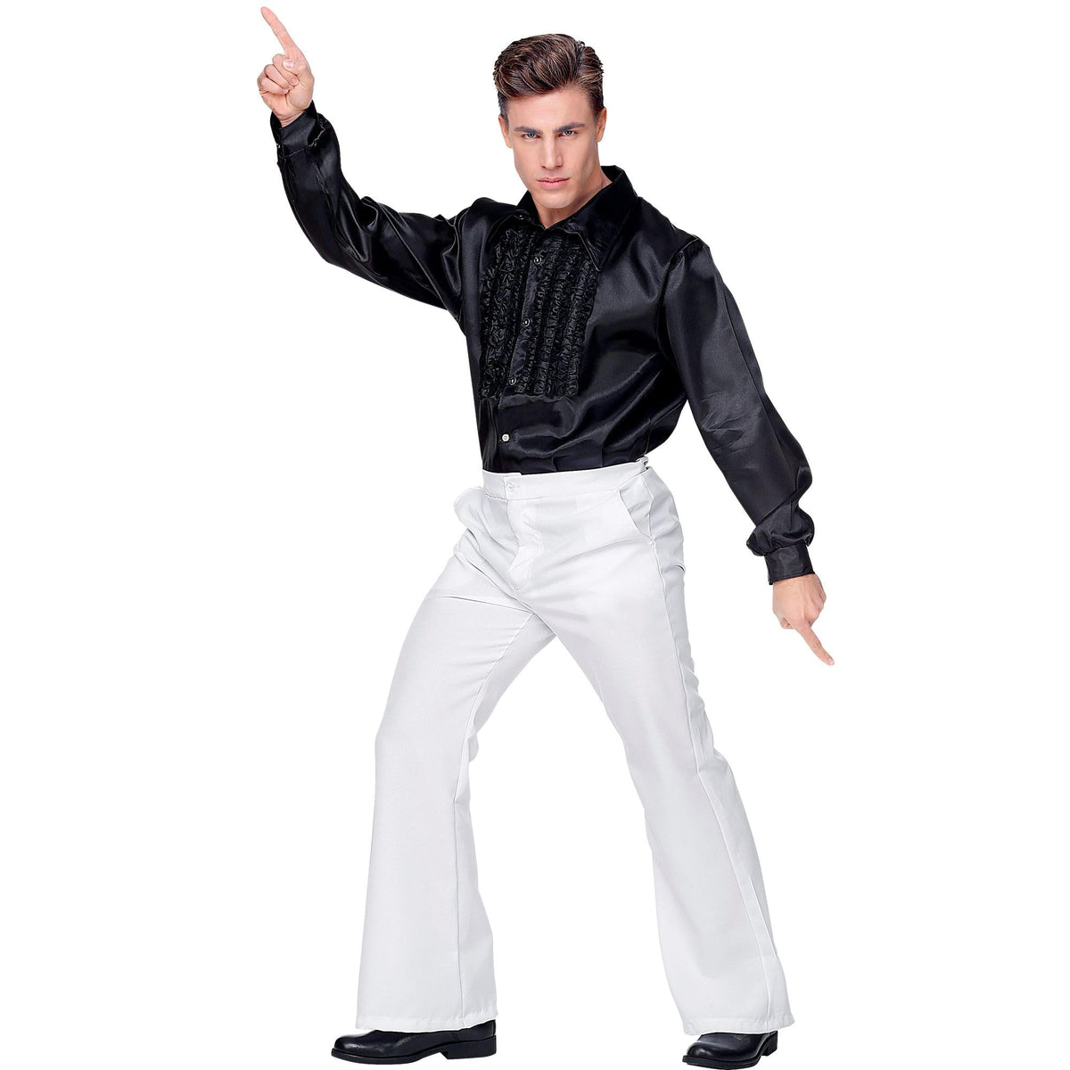 Pantalon patte d'eph rétro style années 70 groovy Widmann, unisexe adulte, coupe disco large en tissu confortable, idéal pour Halloween, carnaval et fêtes à thème - Blanc - L/XL