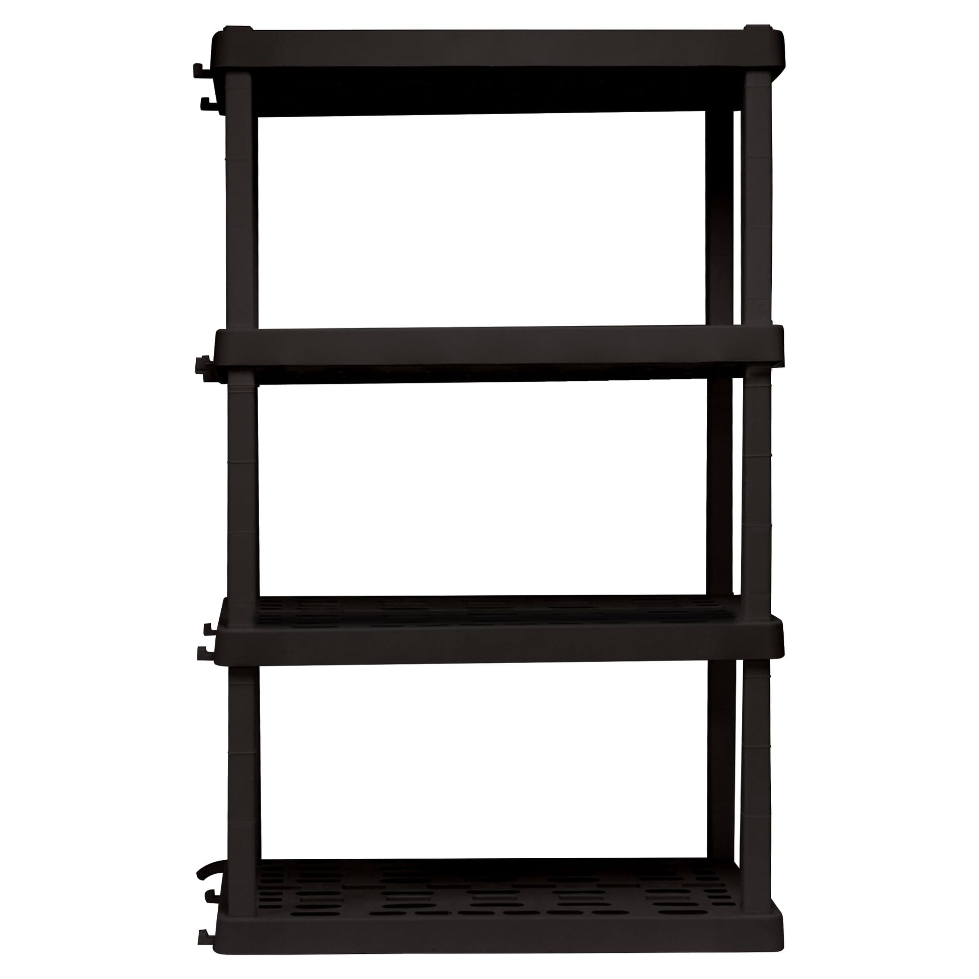 Koolatron Oscar Heavy Duty Plastic Storage Shelves- for Garage, Kitchen, Bathroom Basement, Kids Room, Toys,Stackable 4-Tier Black, Organizer Rack for Books Shoes, Pantry, Cleaning, Made in Canada Koolatron