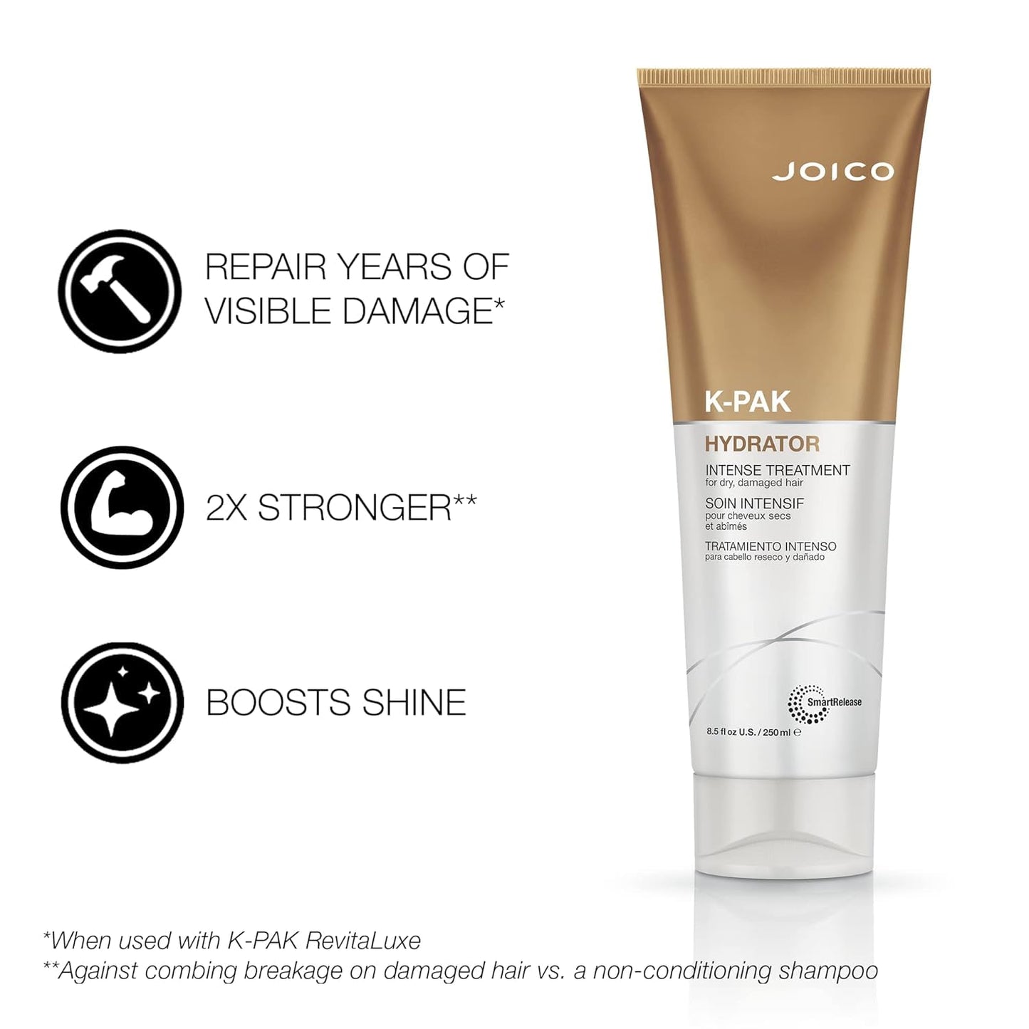 Joico K-PAK Intense Hydrator - Keratin Hair Treatment, Hair Mask for Dry Damaged Hair, Heat Protectant with Rose Hip Oil, Sulfate Free, 250mL - Available at All In One Marketplace Canada