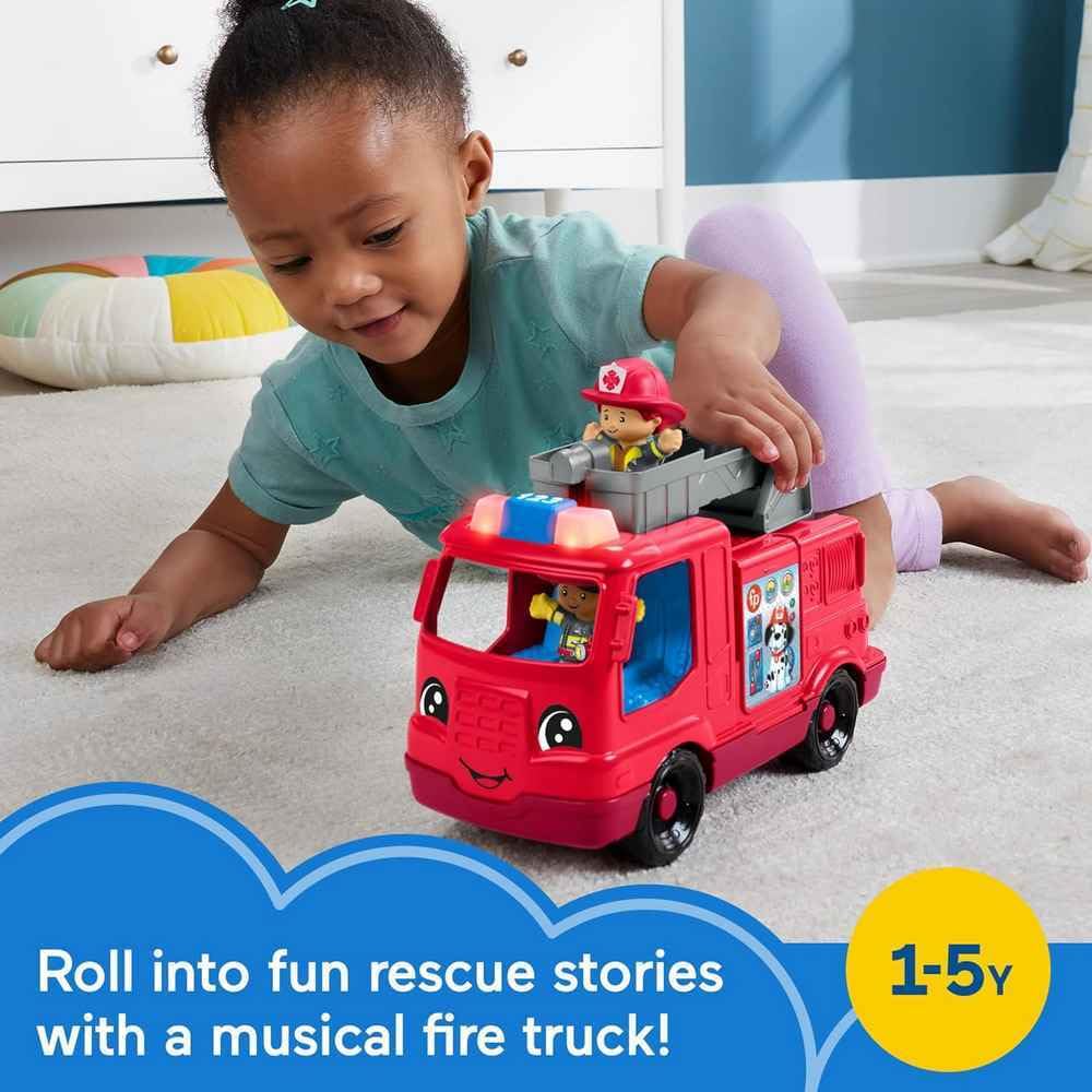 Fisher-Price Little People Toddler Toy Fire Truck Musical Push-Along Vehicle with 2 Figures for Pretend Play Ages 1+ Years Fisher-Price