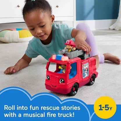 Fisher-Price Little People Toddler Toy Fire Truck Musical Push-Along Vehicle with 2 Figures for Pretend Play Ages 1+ Years Fisher-Price